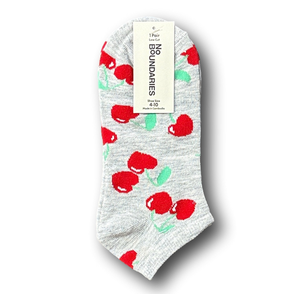 No Boundaries Accessories - 3/$15 Heart Shaped Cherries Funny Novelty Ankle Socks - NWT